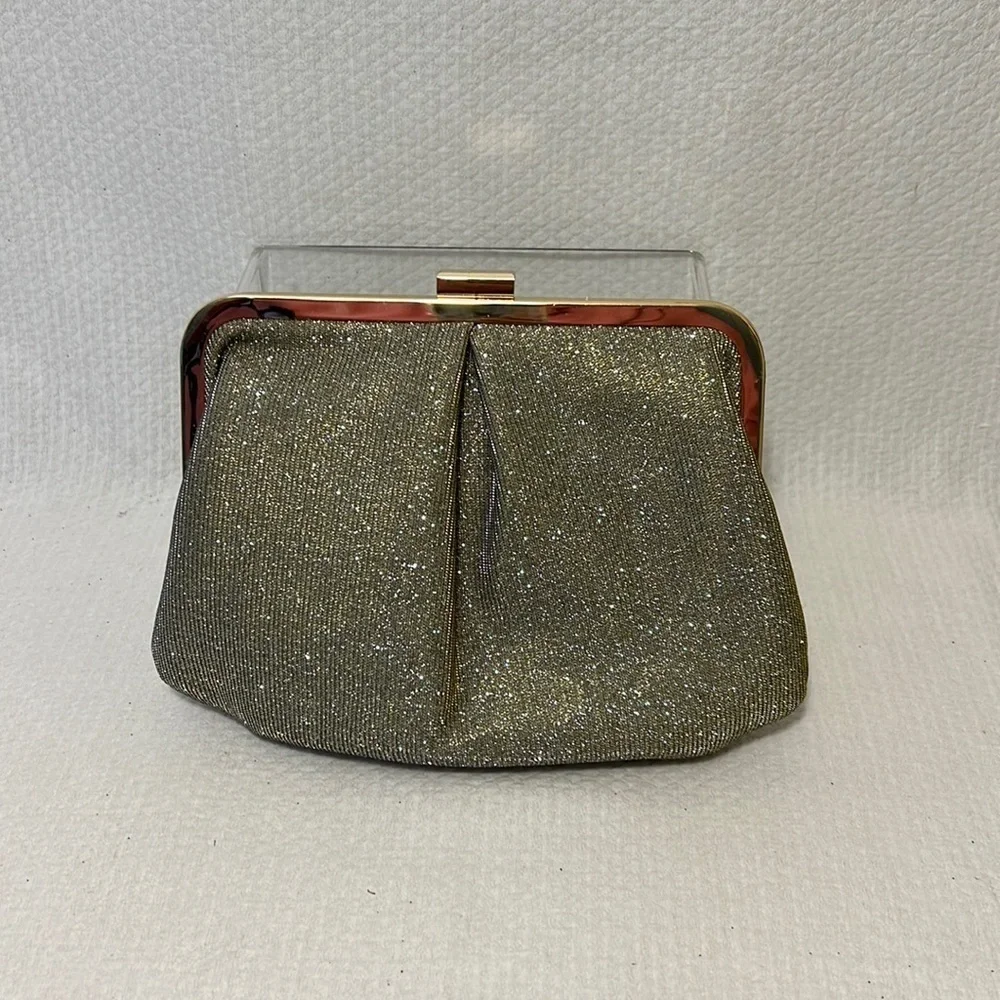 A new day - gold metal frame clutch with sparkle fabric